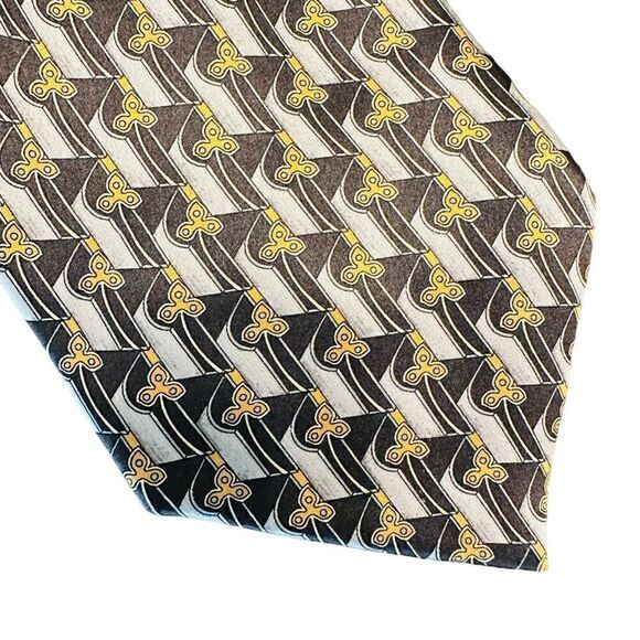 Valentino Black, yellow and grey patterned Silk Tie - Picture 7 of 7